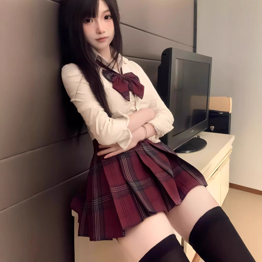 2024 새로운 [XUAN] 베고니아 레드 페어 스커트 JK 유니폼 스커트 JK 스커트 학술 스타일