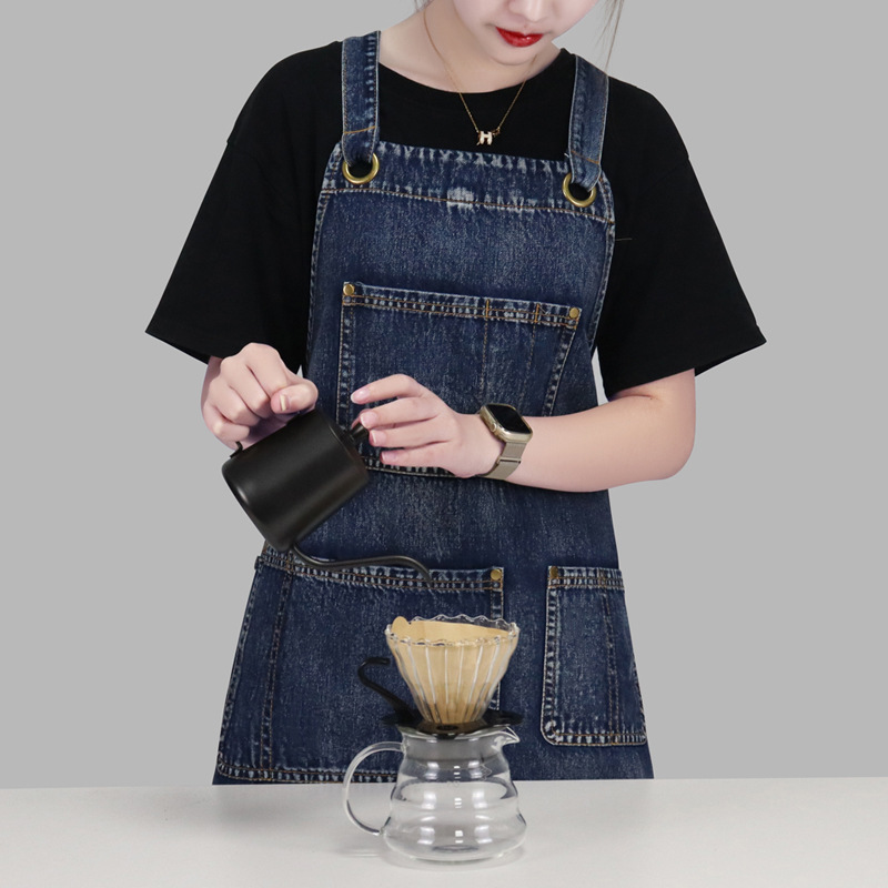 Transfronterizo Amazon puro algodón lavado Denim delantal estudio Artista manicura cocina overoles delantal al por mayor