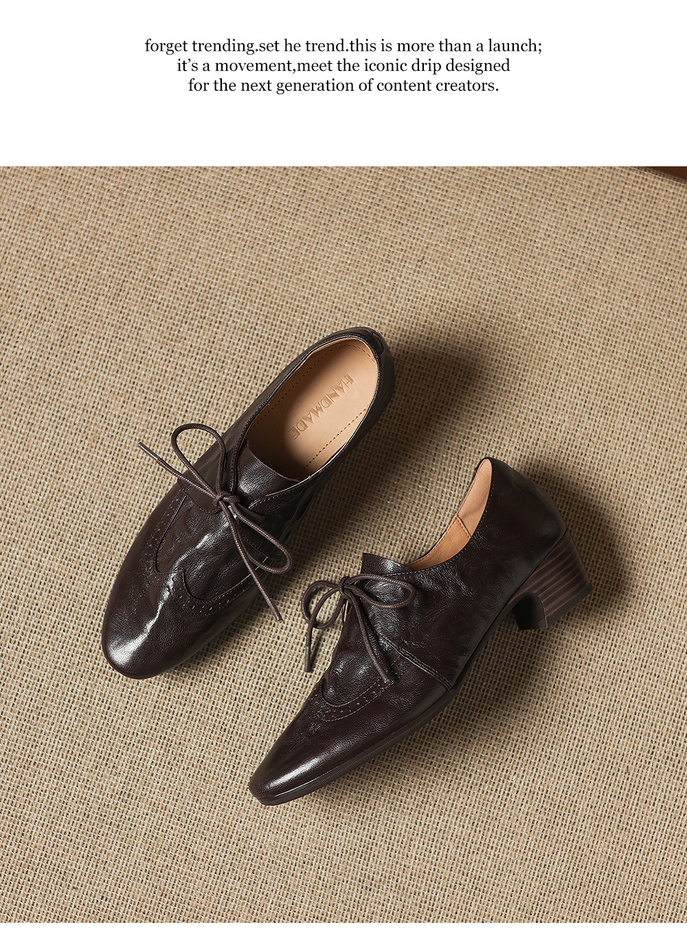 Giày loafer nữ da cừu buộc dây phong cách vintage, gót thấp vuông — màu nâu chi tiết 23
