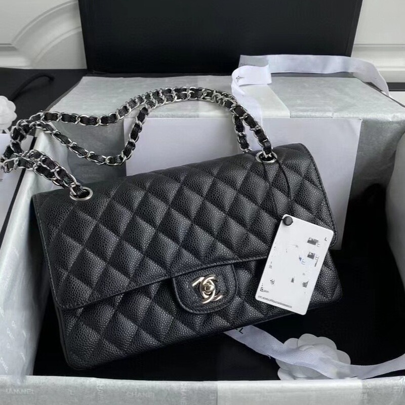 Actual Product Image with Logo, High-End Version of Chanel-Style Caviar Leather Quilted Chain Shoulder Crossbody Flap Bag