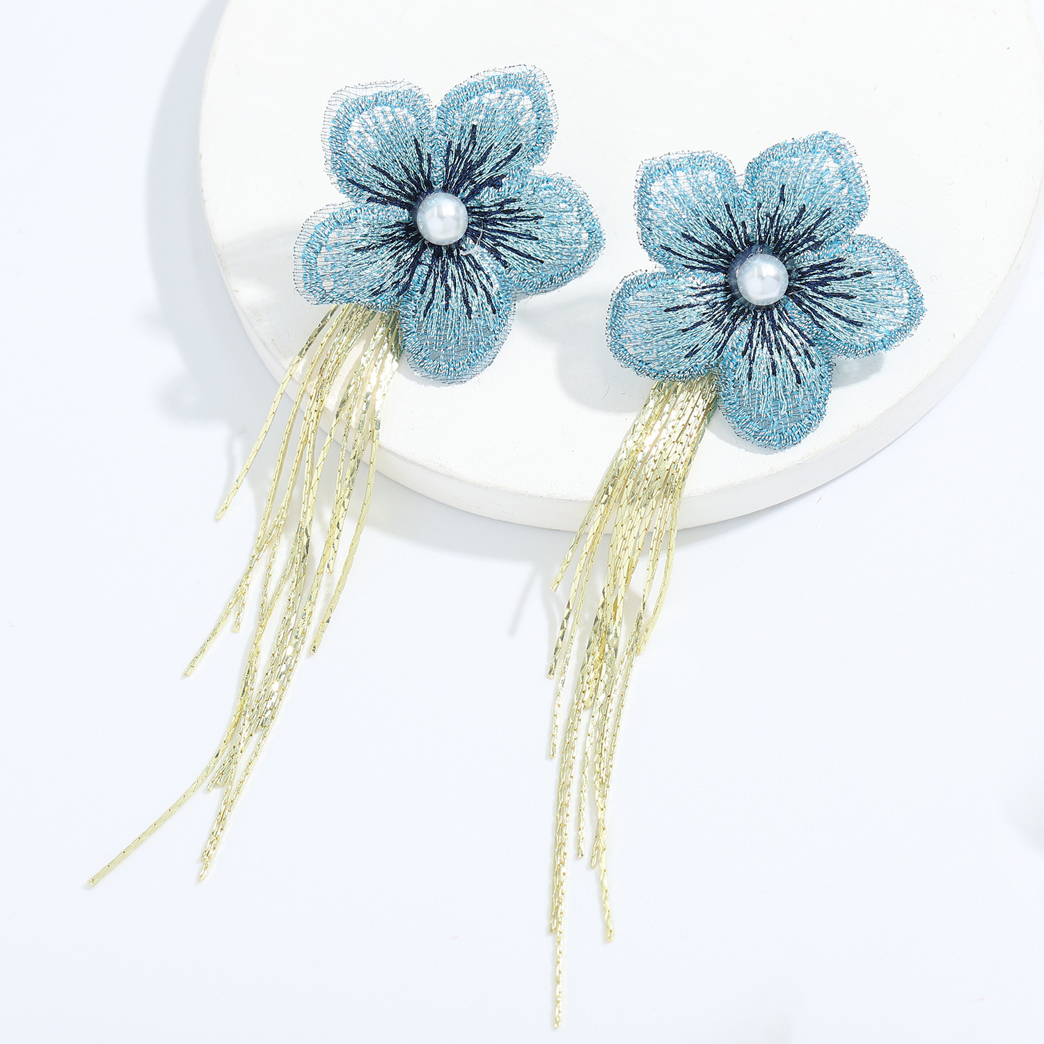 Korean Mesh Fabric Flower Earrings display picture 14