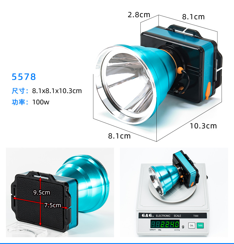 Faros LED de batería de litio de cabeza, faros de carga de larga duración, faros al aire libre, faros transfronterizos en el sudeste asiático