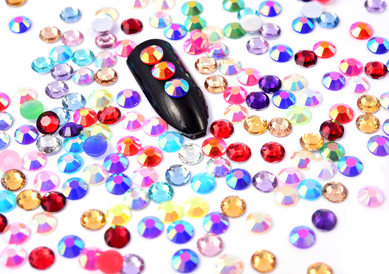24格盒装树脂平底钻diy彩色美甲钻圆形平底贴钻指甲钻批发