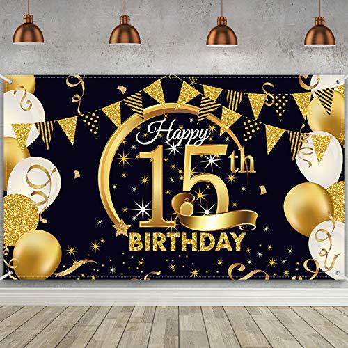 新款生日派对装饰黑色金色标志海报用于周年纪念照相亭背景烫金