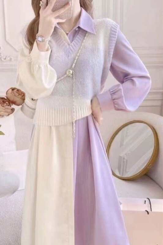 Asymmetrical Fashion Two-Piece Suit for Women Spring and Autumn New Design Vest with Shirt Dress Trendy