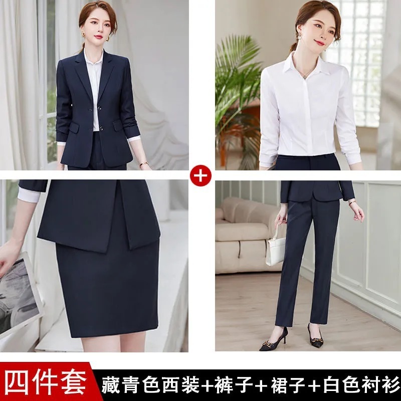 新型職業服装女装チベット青爆金気質スーツセット黒双ボタン正装スーツ面接作業服|undefined