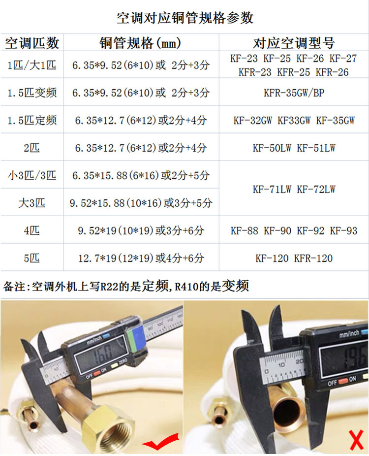 空调对应铜管规格参数