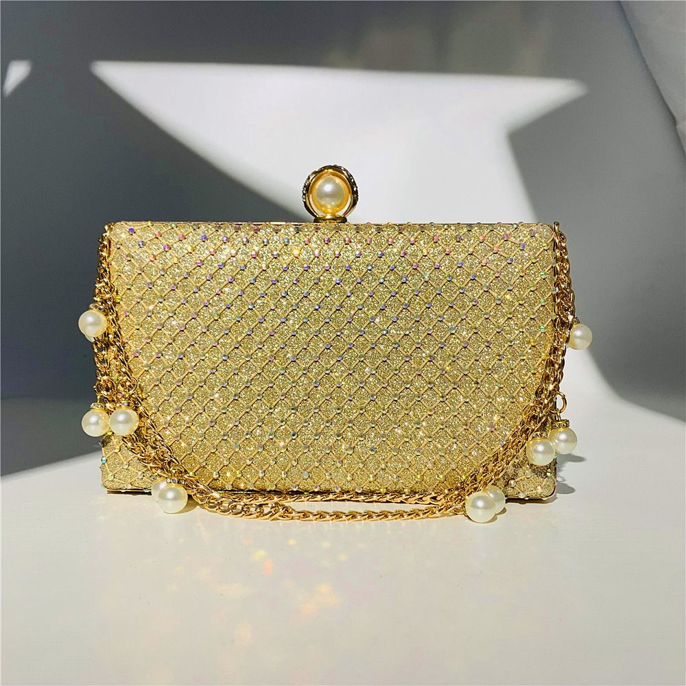 mesh diamond chain bag for women’s dinner pearl chain clutch bag Evening Bag