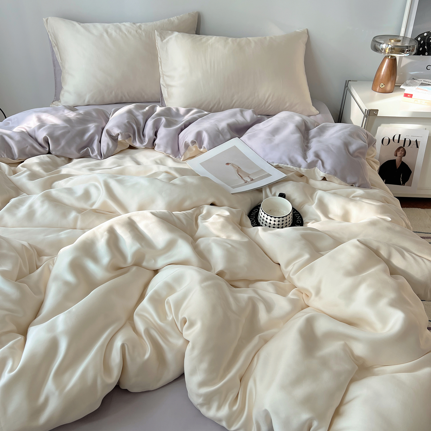 Silk Duvet Cover Set Summer Cooling Breathable Washable Soft_voghion.com