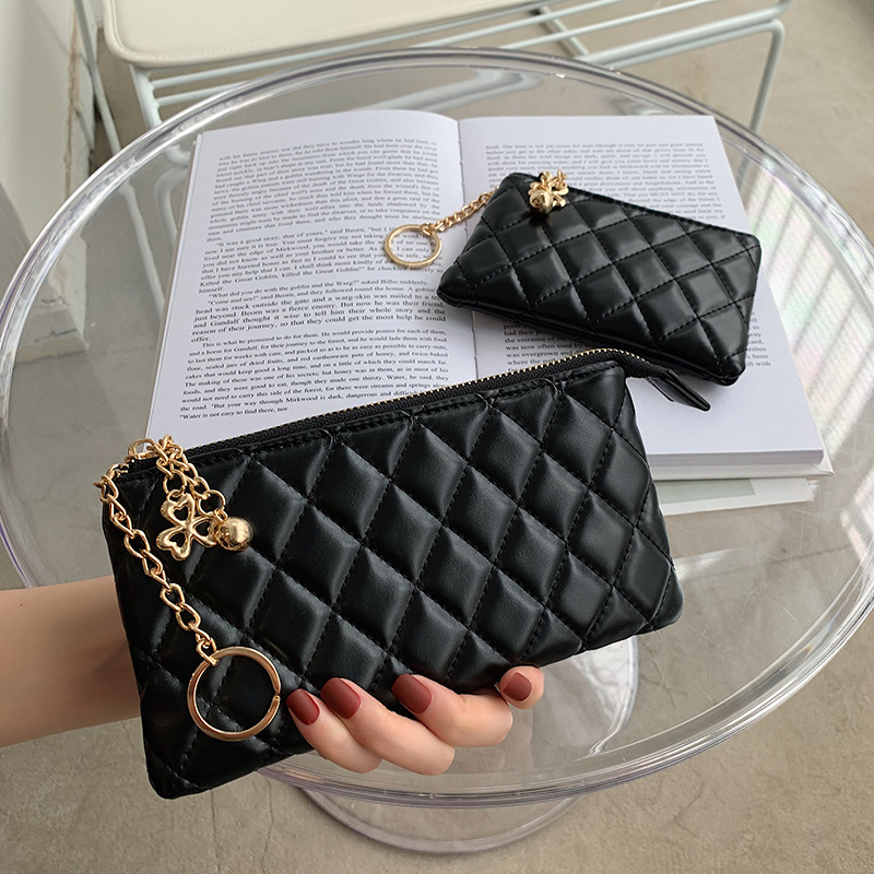 2022 new fashion long purse female mobile phone bag soft leather key bag money clip Coin diamond check short coin purse