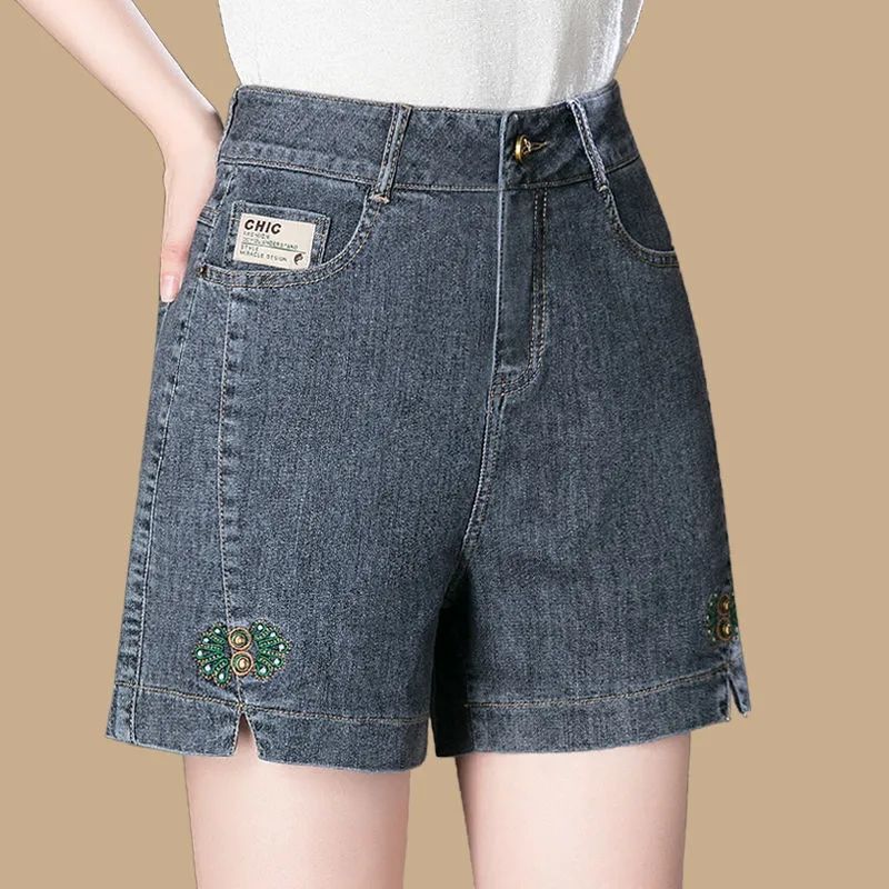 Smoky gray denim shorts women's summer thin 2023 new summer explosion wide leg a word 54 casual women's pants