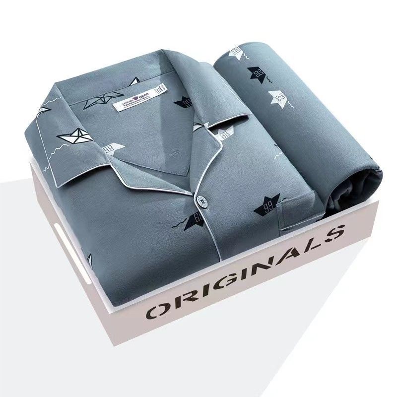 Pijamas de algodón masculinos primavera y otoño delgados pantalones de manga larga, jóvenes de mediana edad y ancianos, cardigans casuales, set de ropa para el hogar, cuatro temporadas