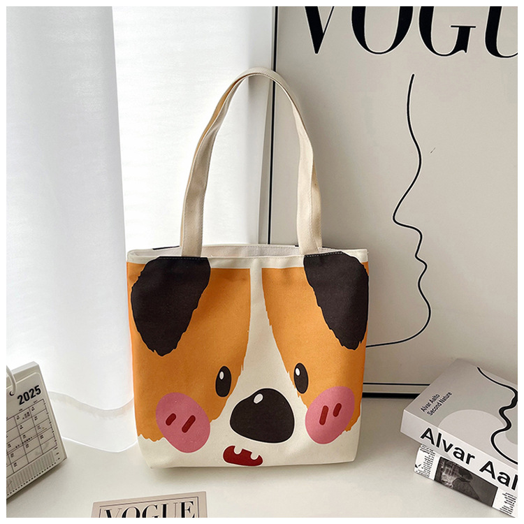 Women's Large Canvas Dog cat mit Cute Sewing Thread Square Zipper Canvas Bag display picture 9