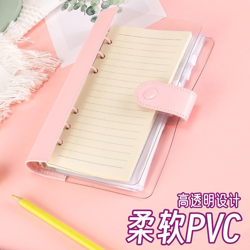 創意的な白黒のつなぎ合わせの皮質の透明なpvcのバインダーの本の外殻の6穴の金属は学生のノートの手帳を挟みます。|undefined