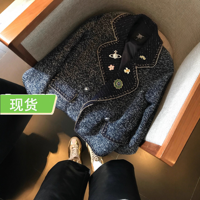 Ouyang Heavy Industries Tweed Chanel-Style Jacket for Women, New Winter Model, Loose Fit, Vintage, High-End Feel Top