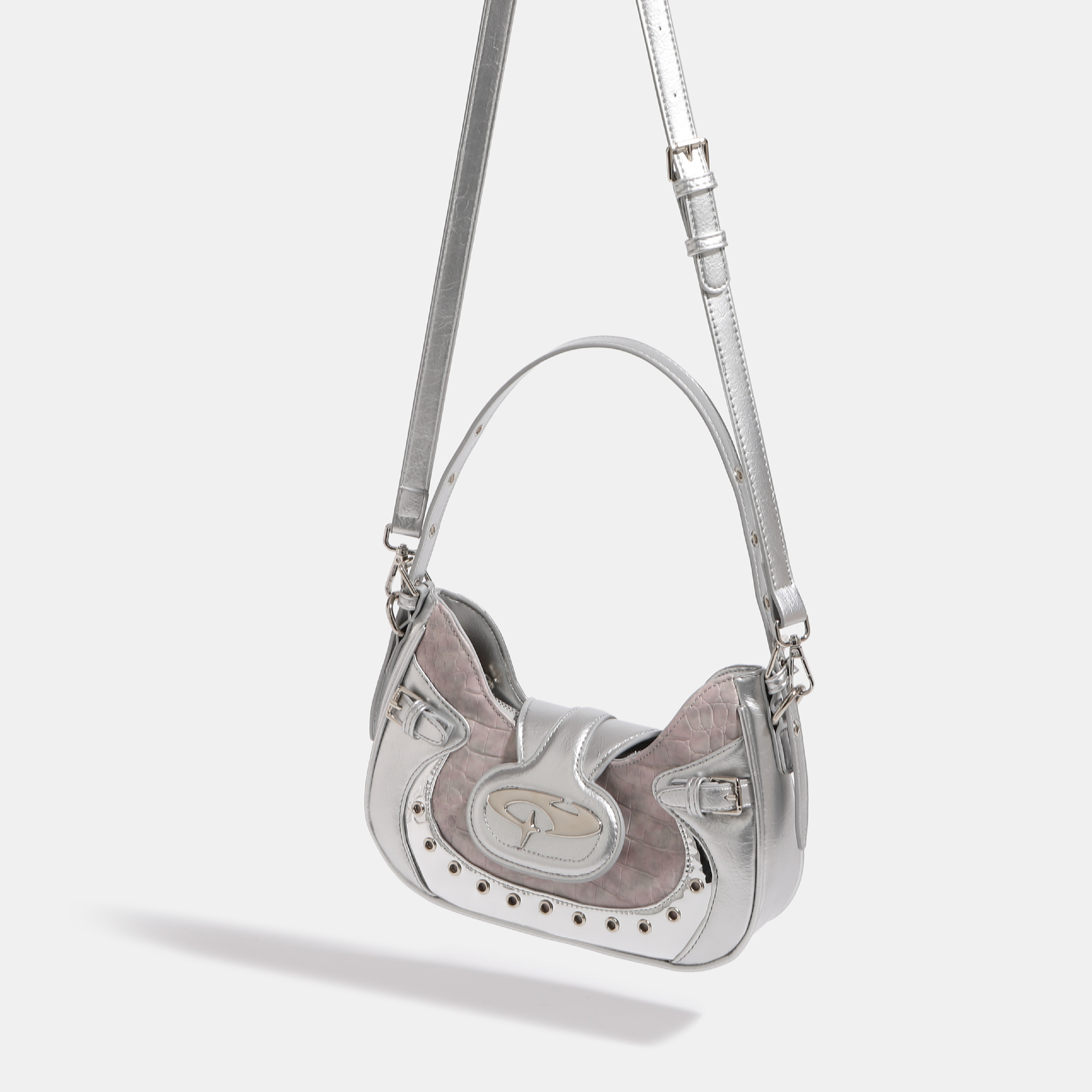 Millennium Hot Girl bolso de la motocicleta 2023 nuevo nicho femenino diseño de cocodrilo patrón axila bolsa de niebla Rosa hombro bolsa de mensajero