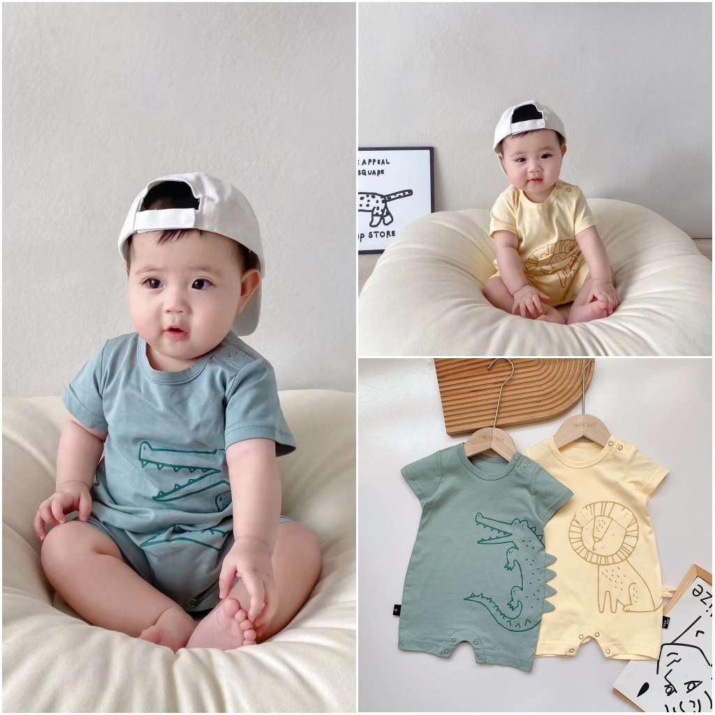 ins baby cartoon jumpsuit toddler baby 2023 summer new climbing suit lion dinosaur shape haha ​​clothing trend