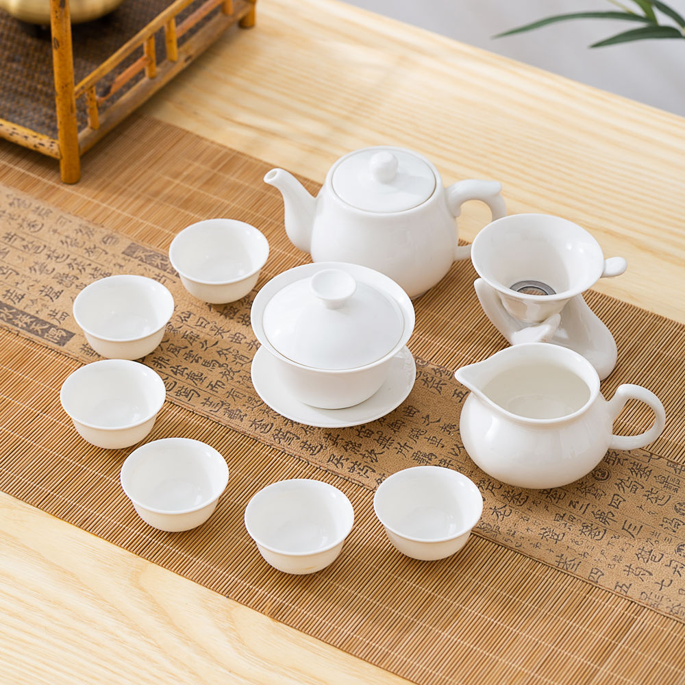 Suet jade Kungfu Online tea set suit a complete set Chaozhou Time tea set Simplicity household Tea ceremony Teacup cover teapot