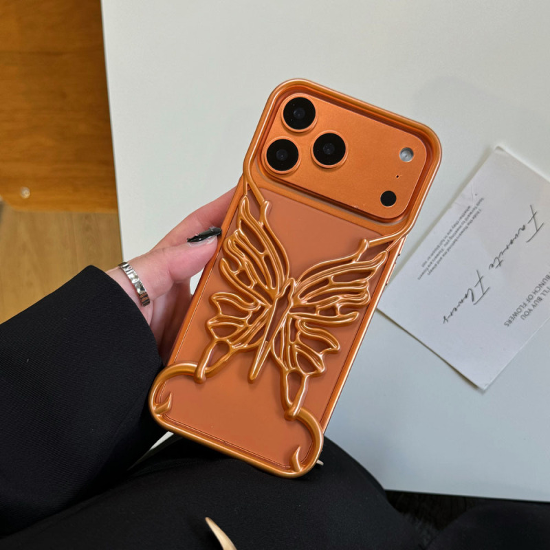 ins高级感电镀蝴蝶适用iPhone17promax苹果16手机壳无边框镂空15p|undefined