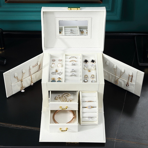 Cross-border jewelry box cross-storage box portable jewelry storage necklace ring jewelry box jewelry box with mirror