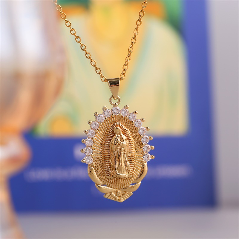 Retro Virgin Mary Copper Inlaid Zirconium Necklace display picture 4