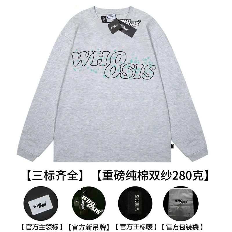 WHOOSIS（不知其名）星星印花长袖t恤重磅上衣国潮男情侣街头|undefined