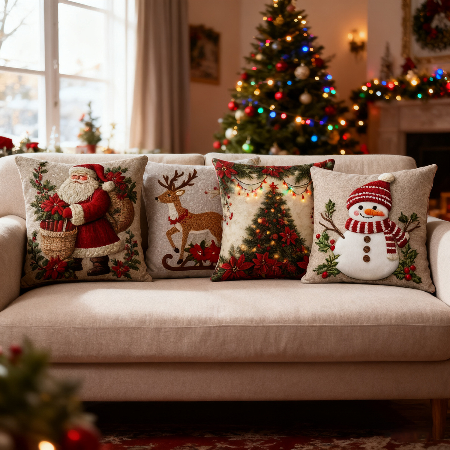 Factory Ready-Made Cross-Border Popular Christmas Linen Pillowcase Elk Decorative Sofa Home Festive Atmosphere Pillow