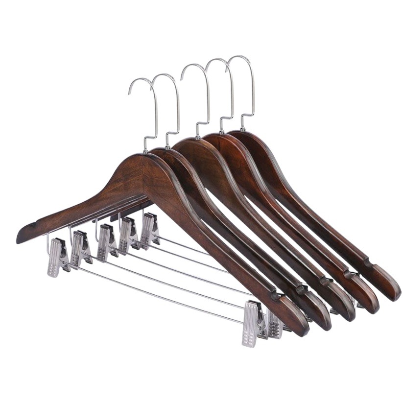 Percha de ropa de madera maciza tienda de ropa Hotel antideslizante percha de ropa de madera sin costura pantalones de madera rack pantalones clip al por mayor