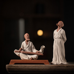 古代歷史人物茶聖陸羽 伯牙撫琴 李白雕塑像書房桌面陶瓷禪意擺件