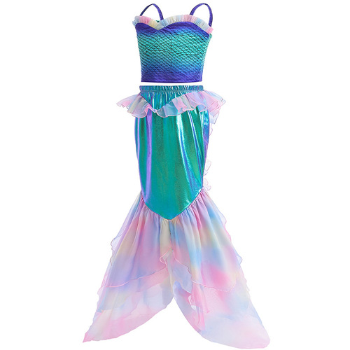 Amazon cosplay Little Mermaid movie style children's set for girls, two-piece fish-tailed swimsuit with spaghetti straps