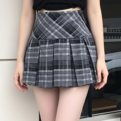 欧美打版学院风修身显瘦格纹百褶裙新款甜美少女风高腰半身短裙