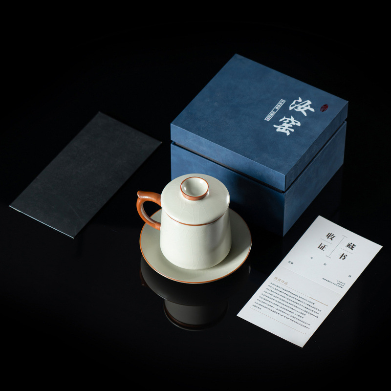 宋朴苏扬烨大师米黄汝窑茶杯大容量陶瓷茶水分离过滤泡茶杯定logo