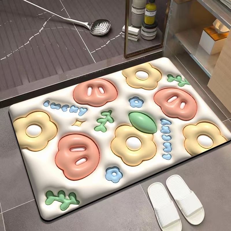 漫画 3D 花動物珪藻泥フロアマット吸水性ノンスリップ浴室ドアマット浴室玄関ドアマット|undefined