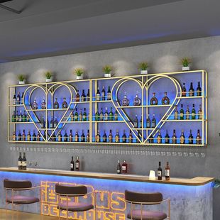 Bar Counter Iron High-end Wine Cabinet Storage Rack Restaurant Wall Diamond Wine Cabinet Wall-mounted Display Rack with Light Wine Rack