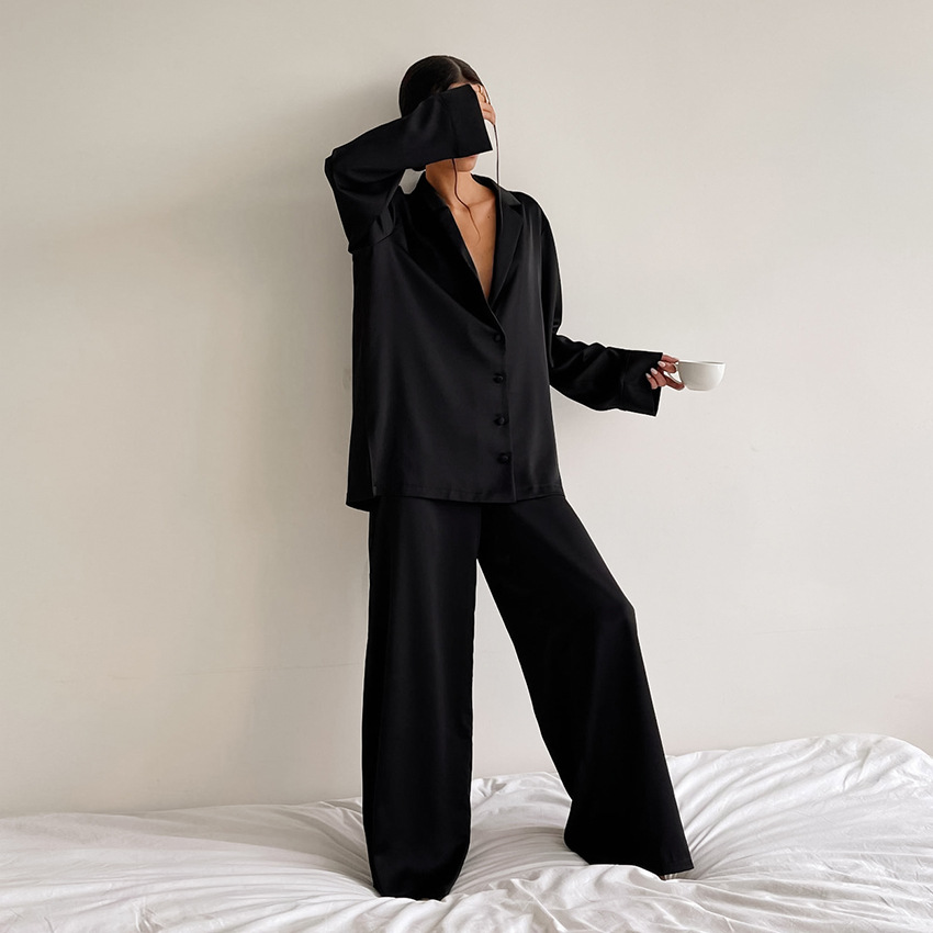 Zuhause Frau Einfacher Stil Einfarbig Imitierte Seide Elasthan Polyester Hosen-sets Pyjama Sets display picture 6
