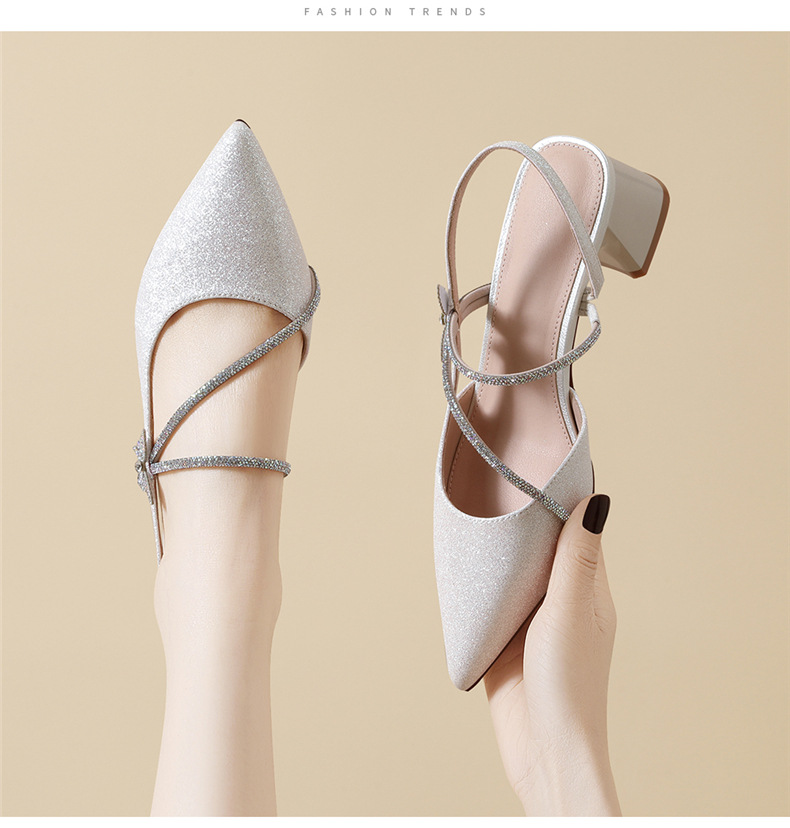 Sandal cao gót nữ mũi nhọn quai ngang Mary Jane Pháp gót dày 9 cm — 7126 vàng, 7126 bạc chi tiết 12