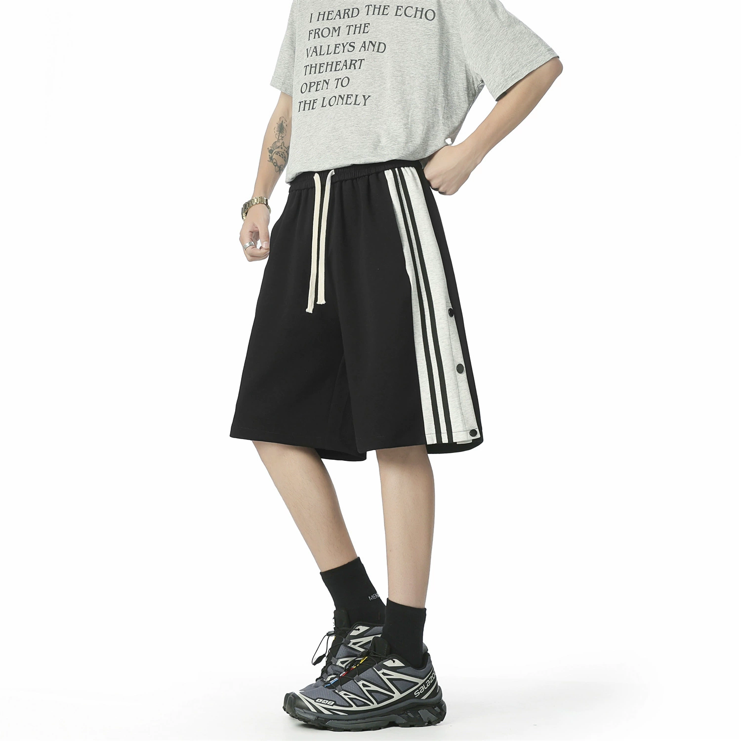 Шорты на пуговицах, мужские летние баскетбольные спортивные брюки для подростков, свободная повседневная верхняя одежда, модные брюки с тремя полосками и пятью точками