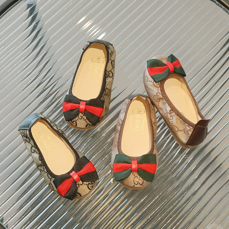 Обувь принцессы для девочек со сладким бантом, детская обувь с мелким ртом и одной педалью, детская обувь из говяжьих сухожилий, детская обувь оптом