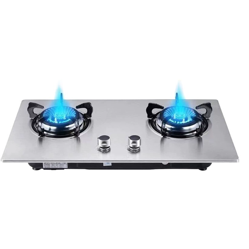 Бытовая газовая плита, двойная плита, встроенная панель из нержавеющей стали двойного назначения, импульсное зажигание, природный сжиженный газ, ожесточенный огонь, газовая плита