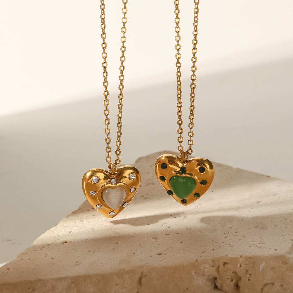 Fashion Heart Shape Stainless Steel Rhinestones Pendant Necklace