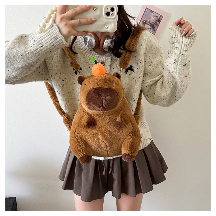 756g Weight Zipper Closure Type Single Shoulder Strap, Double Shoulder Straps Strap Type Shoulder Bag, Functional Backpack Bags Type Party, Street, Shopping Occasion Plush Material Women's Backpack Backpack Animal, Capybara Pattern All Seasons Season Unisex Gender Elegant, Streetwear Style Square Shape Animal Capybara Party Street Shopping Women's Backpack 18
