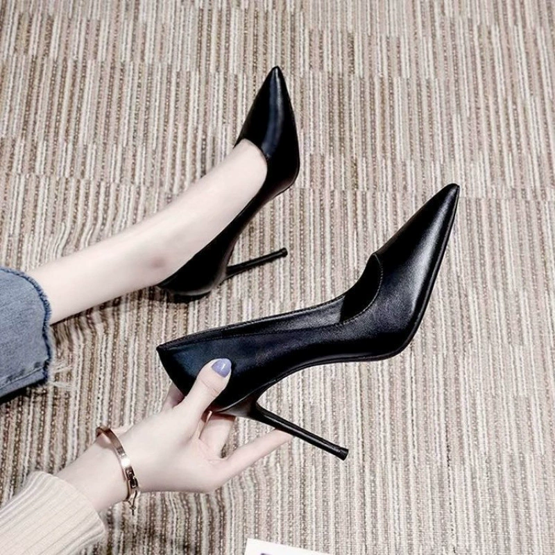 Черные туфли на высоком каблуке для женщин 2025, профессиональная работа, элегантные специальные туфли на шпильке, которые не утомляют ноги на работе, удобные мягкие кожаные туфли для поездок на работу.