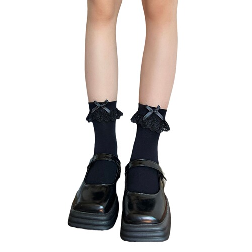 Summer sweet thin mid-calf white lace bow lace socks velvet knee-high girl socks Lolita