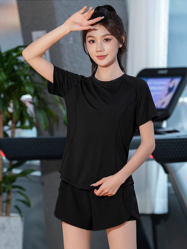 运动短袖T恤女夏季薄跑步训练健身套装速干大码胖mm高弹瑜伽上衣|undefined
