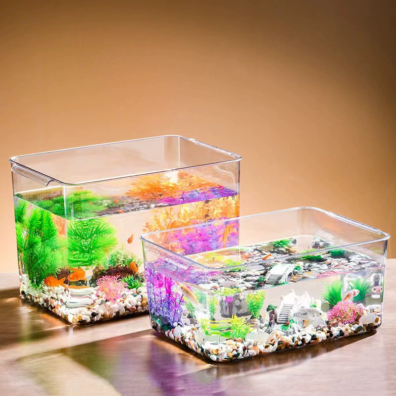 Пластиковый аквариум HD прозрачный аквариум микро-ландшафтный офис маленький аквариум с золотыми рыбками небольшой гостиной домашний аквариум с черепахами