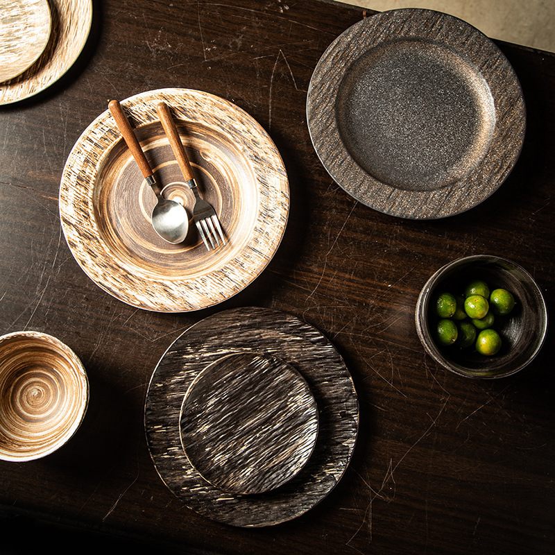 Japanese Stoneware Rice Bowl Noodle Soup Bowl Vintage Ceramic Tableware Rectangular Tray Dumpling Plate Household Dish Plate Western Food