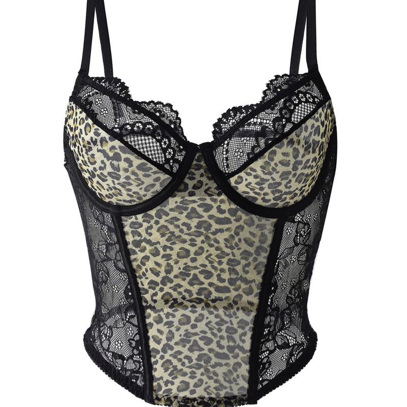European and American sexy leopard print lace corset with boning, slimming and figure-flattering camisole, cross-border Halloween outfit