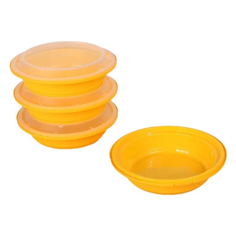 Lonchera desechable redonda con tapa, caja de embalaje con cierre antirrobo, lonchera de plástico de calidad alimentaria para llevar, tazón pequeño plano corto.