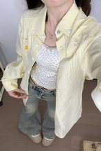 港风长袖黄色条纹衬衫女春季宽松休闲外穿衬衣薄外套复古上衣