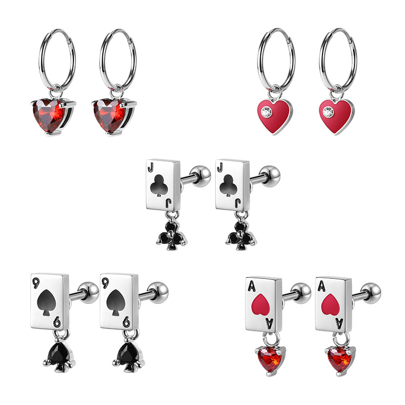 2023 Original New Stainless Steel Stud Earrings Poker Series Ear Bone Stud Titanium Steel Earrings Female Diamond Earrings Ear Buckle detail image 20